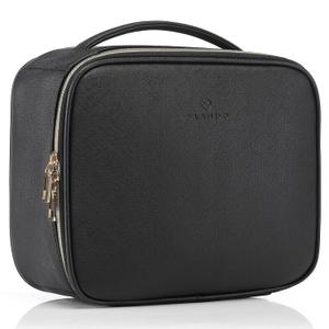 Vlando Medium Makeup Cosmetic Organizer Case Portable Storage Bag with Adjustable Dividers for Makeup Brushes Girls Women Friend Black