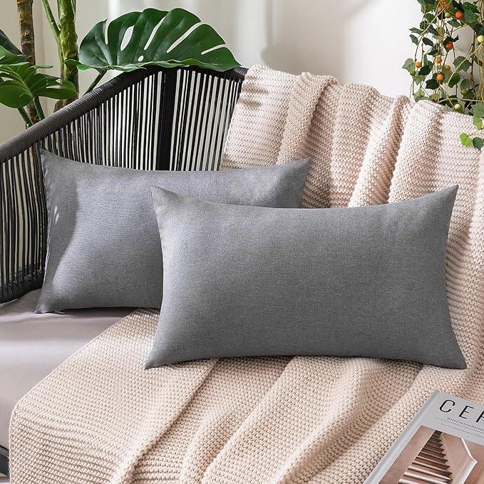 MIULEE Pack of 2 Decorative Outdoor Solid Waterproof Throw Pillow Covers Faux Linen Garden Farmhouse Cushion Cases for Patio Tent Balcony Couch Sofa 20x12 Inch Beige