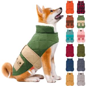 KYEESE Dog Coat Thick Pets Clothes with Pocket Warm Pet Winter Puffer Coat with Leash Hole Waterproof Dogs Jacket with Fleece Lined Soft Pet Sweater for Cold Weather Windproof Dog Coats for Small Dogs (Medium, 11# Green)