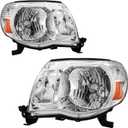 KAX Halogen Headlights Assembly Replacement for Tacoma 2005/2006/2007/2008/2009/2010/2011 OE Headlamp Chrome Housing Clear Lens Amber Reflctor Driver and Passenger Side