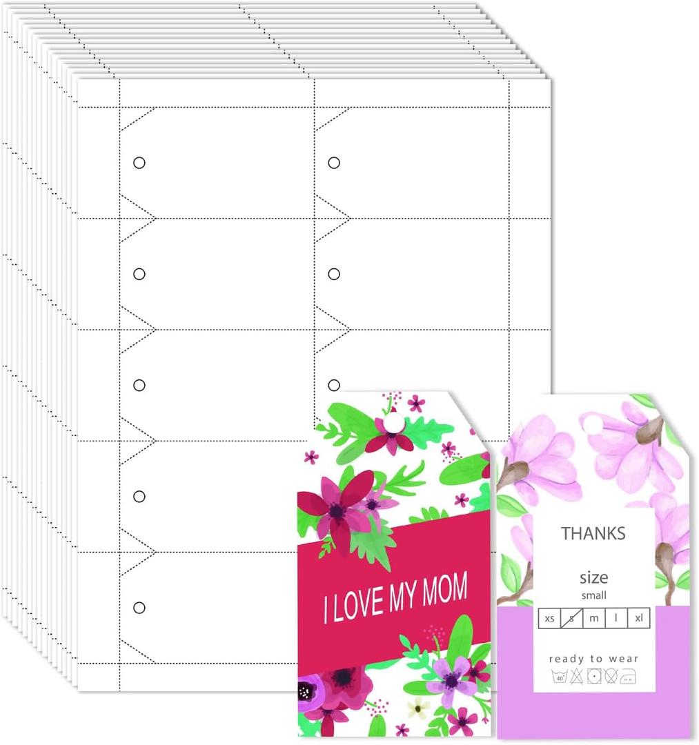 Mr-Label 250 Printable Blank Tags with String, 2" x 3.5", 230GSM Matt White Micro-Perforated Cardstock for Clothes Tags, Price Tags, Gift Tags (Trapezoid)