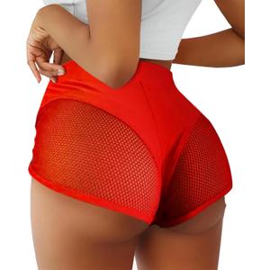 BZB Women's Cut Out Yoga Shorts Scrunch Booty Hot Pants High Waist Gym Workout Active Butt Lifting Sports Leggings (Medium, Xy-red)