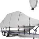 Trailerable T-Top Boat Cover 1200D Solution Dyed Hard Top/T Top Boat Cover with 21 Windproof Straps, Motor Cover (Gray, 21'-23 Long, Beam Width Up to 106")