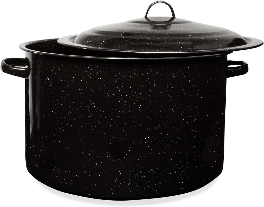 Granite 21 Qt Stockpot, Nonstick Soup Pot With Lid, Speckled Enamel Ware Cookware, Large Stock Pot For Boiling and Cooking, Big Granite Cooking Pot for Stovetop, Campfire, Outdoor Stove