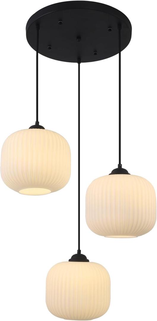 KCO Lighting Modern 3 Light Cluster Pendant Lighting Vintage Milk Glass Chandelier Light Fixture Black Contemporary Cluster Chandelier for Living Room Dining Room