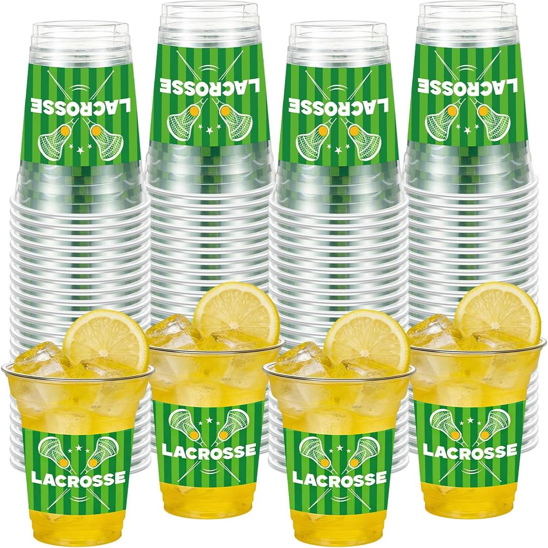 Willinglong 100 Pcs Lacrosse Party Supplies Disposable Plastic Cups Bulk 12 oz Green Lax Decoration Cups Lacrosse Senior Night Gifts Accessories for Lover Team Player Coach (EXP 07/09/26)
