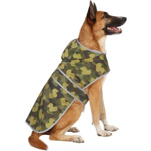 Dog Raincoat for Large Dogs Waterproof Jacket Hooded Rain Coats with Reflective Strips Leash Hole & Poncho Adjustable Fit (CamoDuck,XXL)