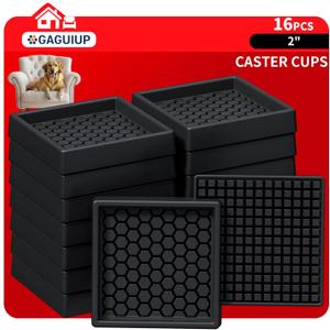 Non Slip Furniture Pads - 2x2 Anti Skid Caster Cups, 16PCS Square Furniture Coasters for Hardwood Floors, Anti Slide Furniture Cup Bed Floor Protectors, Furniture Stoppers to Prevent Sliding(Black)