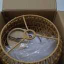 Rattan Pendant Light Fixture Ceiling Bohemian Chandelier Flush Mount Hanging Light 12.99-inch Small Woven Lamp Shade Wooden Base Basket for Kitchen Island Hallway Bedroom Dinning Table