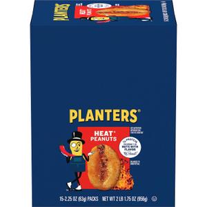 PLANTERS Heat Peanuts, Spicy Snacks, Hot Peanuts, 2.25 oz, 15-Pack, Nuts with a Hot and Spicy Taste (EXP 02/11/27)