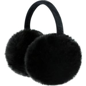 FSTEOE Winter Ear Muffs Women Warm Earmuff Girls Ear Warmers Soft Plush Outdoor Adjustable Ear Cover (Black, S)