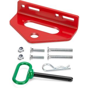 Zero Turn Mower Trailer Hitch Kit, 1/4" Thick Heavy Duty Steel Lawn Mower Trailer Hitch with Pin and Versatile Chain Slot, Includes Carriage Bolts, R Clip, Green and red Suit