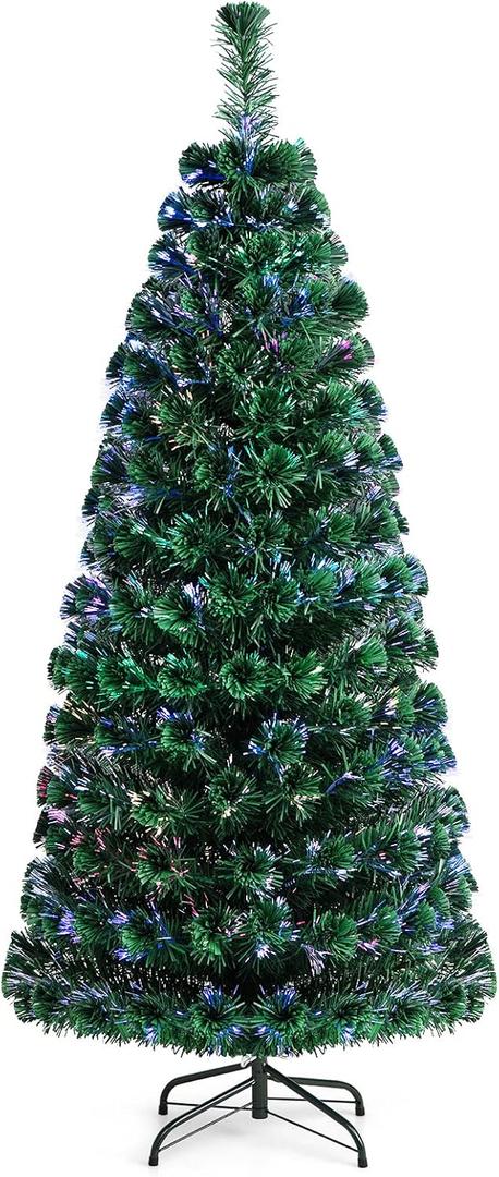 HAPPYGRILL 6FT Fiber Optic Christmas Tree Pre-Lit Artificial Christmas Tree Green Xmas Tree with LED Lights for Indoor Outdoor Festival Decor