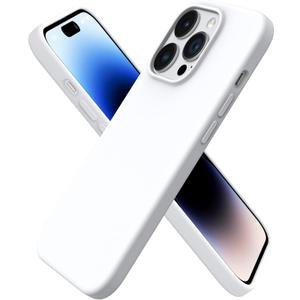 ORNARTO Compatible with iPhone 14 Pro Case 6.1, Slim Liquid Silicone 3 Layers Full Covered Soft Gel Rubber Phone Case Protective Cover with Microfiber Lining 6.1 inch-White