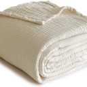 Simple&Opulence 100% Cotton Muslin Blanket Twin Size, Lightweight Breathable 4 Layering Gauze Blanket for Bed Couch Camping, Soft Bedspread Coverlet All-Season Use (Off White, 68"x86")