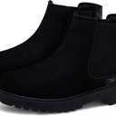 Harvest Land Girl Boots Kids Ankle Boots Warm Side Zipper Low Heel Short Booties Winter Anti-Slip Outdoor Shoes for Little Kids/Big Kids (Black)