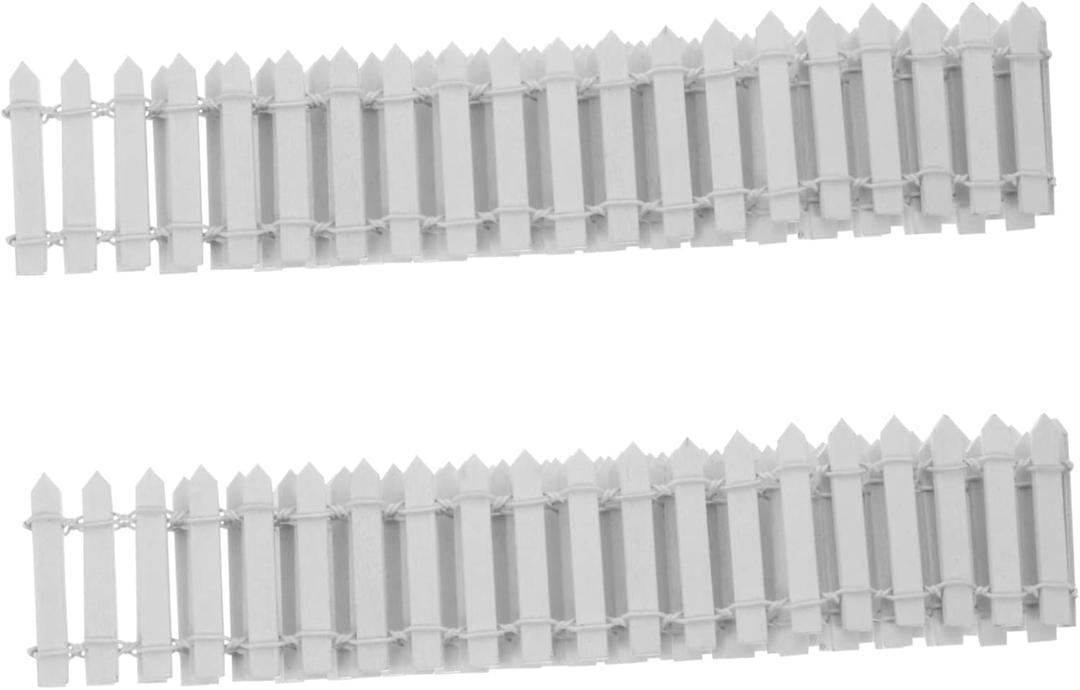 Micro Landscape Fence 2pcs Handmade Miniature Picket Fences Decorative Wood Fencing for Fairy Garden for Home Decor (90X5cm, White)