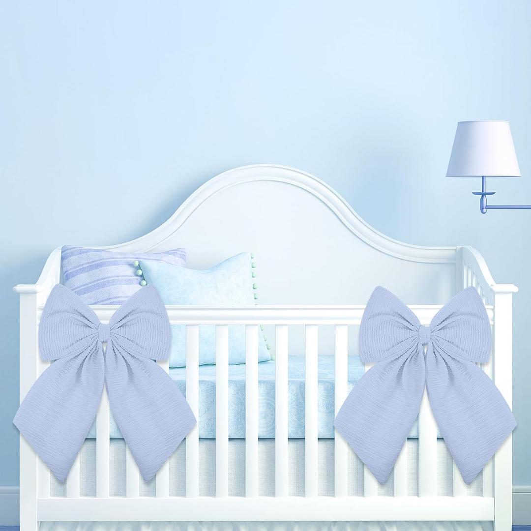Riceshoot 2 Pcs Large Crib Bows 11 x 16 inch Coquette Bow Decorations for Nursery Crib Canopy Bed Large Bow Room Nursery Decor Infant Bassinet Bedroom Decor for Gender Reveal Gifts (Blue)