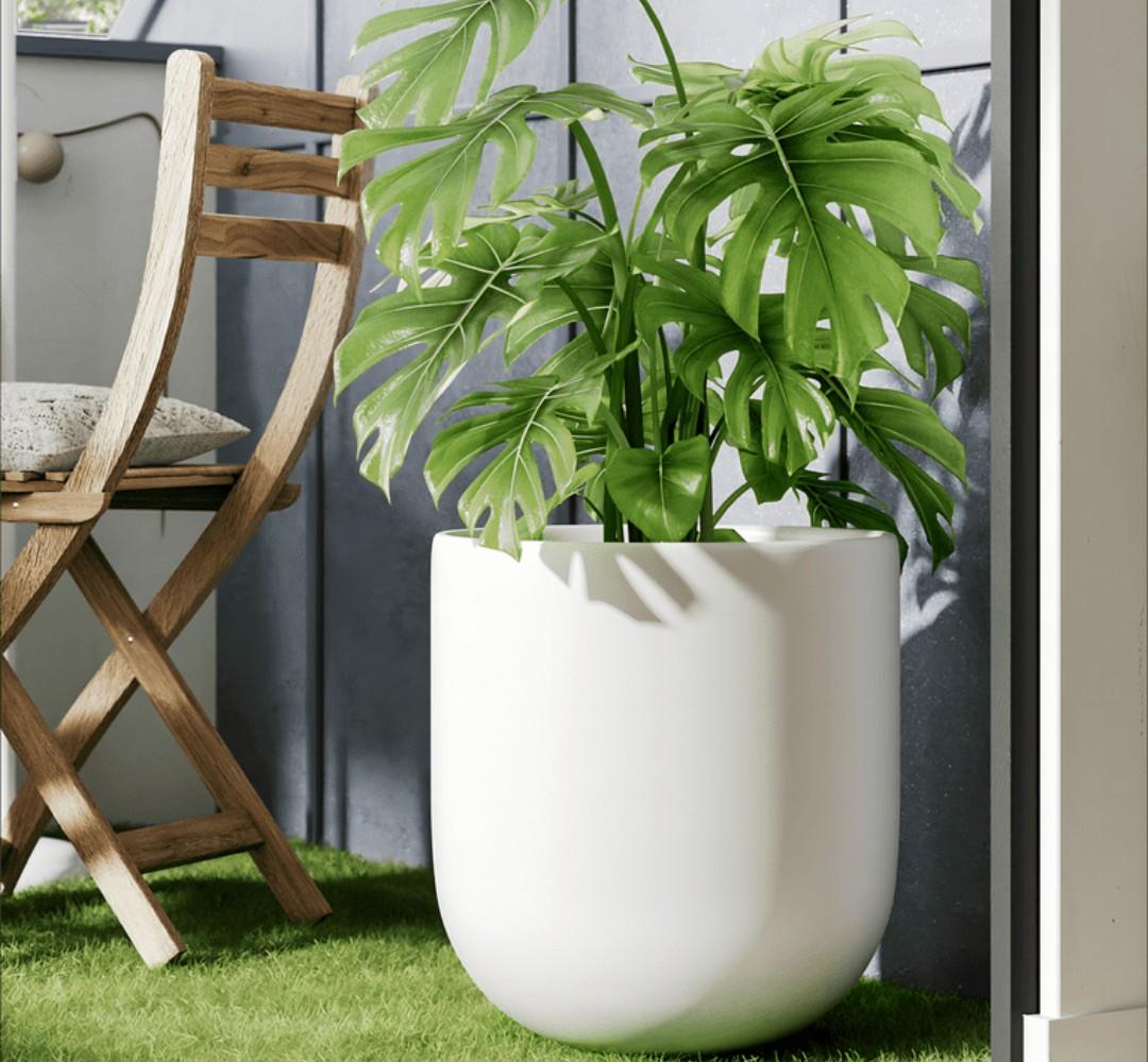 fuxuiwy 12 Inch Flower Pot Without Bracket with Drainage Holes Suitable for Indoor and Outdoor Decorative Planting (White Rectangle, 12 Inches)