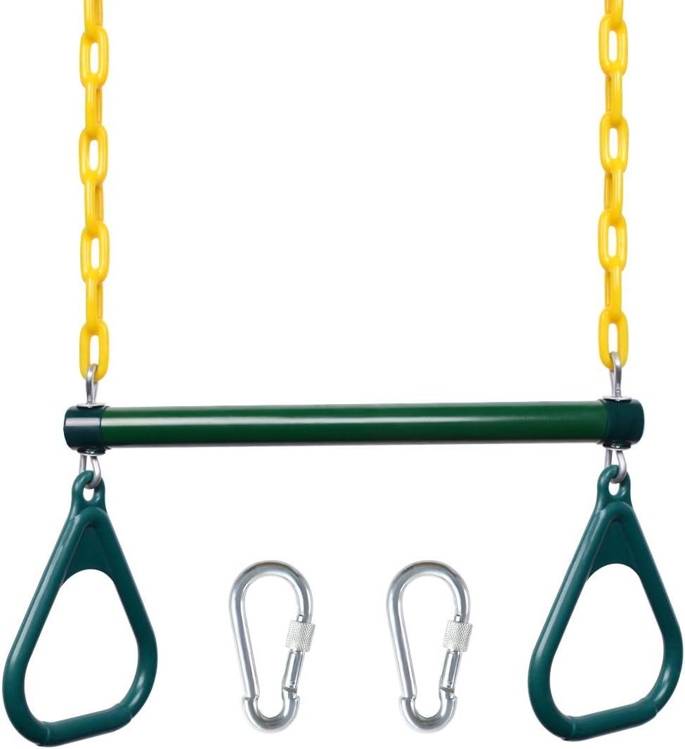 LadyRosian Gym Rings Trapeze Swing Bar 17'', Heavy Duty Chain Swing Set Accessories with Locking Carabiners, 47'' Swing Chains, Monkey Bars for Backyard, Playground, Playroom