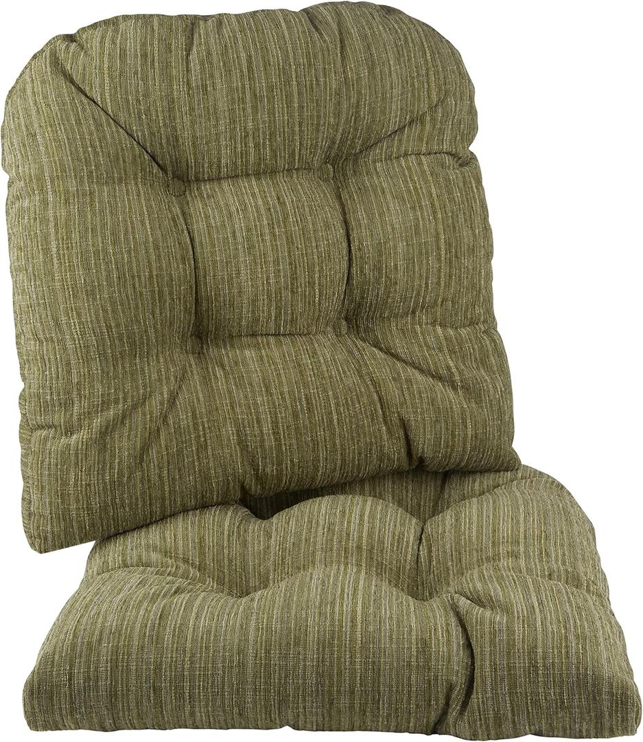 Klear Vu Gripper Overstuffed Universal Non-Slip Dining Chair Cushions for Kitchen Decor or Office Use, U-Shaped Skid-Proof Seat Pad, 17x17 Inches, 2 Count (Pack of 1), Chenille Green