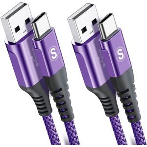 sweguard USB Type C Charger Cable [2-Pack,10ft+10ft] iPhone 15 Charger Nylon Braided USB Cord for iPhone 15 Pro Max Samsung Galaxy S23 S22 S21 S20 S10 S9 S8+ Note 20 Flip A53 A54 Pixel LG Moto PS5 (Purple)
