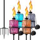 SNOGSWOG Glass Citronella Torches Set of 4, 12 Oz Outdoor Garden Torch with 5-Prong Grounded Stake, 59 Inch Glass Torch for Home Dcor, Outside Torches for Backyard, Garden, Patio, Muti-Color