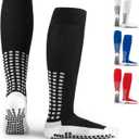 LUX Anti Slip Soccer Knee Socks,Non Slip Football/Basketball/Hockey Sports Grip Socks (Black)