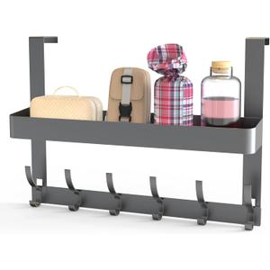 Over The Door Organizer, with 12 Hooks and 1 Large Storage Shelf, Coat Rack, Over The Door Organizer with Hooks for Bathroom, Bedroom, Kitchen, Office.