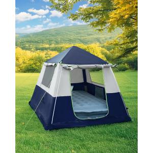 14.1'x6.5'x9' Inflatable Tents for Camping, Portable 4 Person Blow Up Air Tent, Waterproof Windproof Easy Setup Large Family Tent with 2 Doors, 6 Windows, Mosquito Screen (Navy Blue), Size: 4 person 7.5x7.5ft