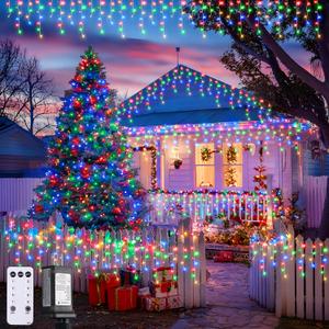 JMEXSUSS 800 LED Christmas Icicle Lights Outdoor Plug-in, Multicolor Waterproof, 8 Modes with 160 Drops for Bedroom House Holiday Party Decorations (77.6FT)