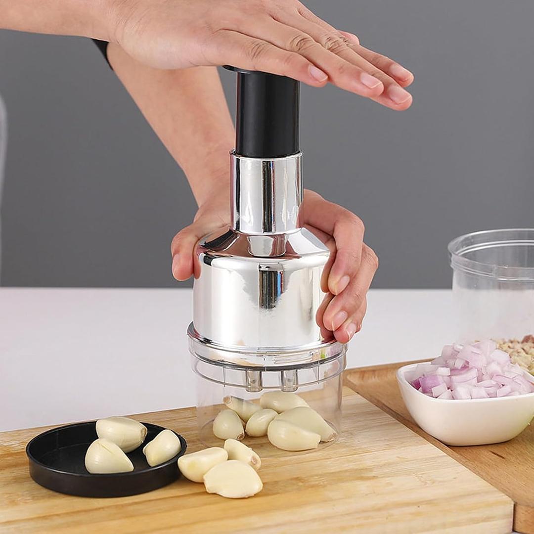 304 Stainless Steel Pull Cord Kitchen Chopper - Manual Mincer, Crusher & Dicer for Garlic, Onion, Ginger, Carrot, Chili with Easy Clean Container