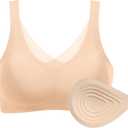 Seamless Post-Surgery Bra for Women, Pocket Mastectomy Bras for Breast Prosthesis with Cotton Breast Forms Set, Size 42 (Beige)