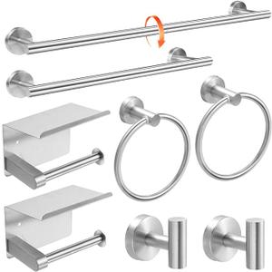 Brushed Silver 8-Piece Bathroom Hardware Set Stainless Steel, 24in and 16in Towel Bars Set Wall Mounted Bathroom Accessories