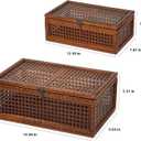 Handwoven Rattan Storage Boxes Set of 2, Decorative Wooden Wicker Chest with Lids and Latches, Vintage Boho Storage Trunks for Living Room, Bedroom, Home Decor