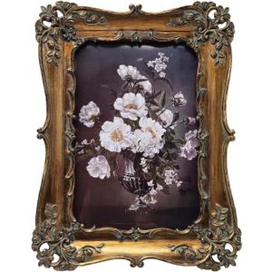 4x6 Vintage Picture Frame, Antique Bronze Gold Ornate Photo Frame for Wall Hanging or Tabletop Display, Decorative Floral Design Retro Home Decor, Photo Gallery Art