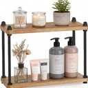 Mkono Bathroom Counter Organizer, 2 Tier Wooden Shelf for Vanity Countertop Skincare Makeup, Rustic Bathroom Decor Storage and Organization for Kitchen, Coffee Bar, Office, Light Brown