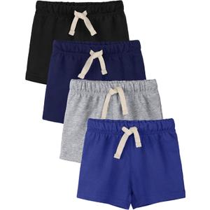 4 Pack Toddler Boys Shorts French Terry Boys Cotton Shorts with Drawstring Casual Elastic Waist (2T, Black, Navy Blue, Grayroyal Blue)