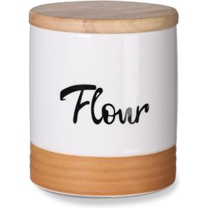 LEETOYI Ceramic Food Storage Containers with Lid, 31oz Farmhouse Kitchen Decor, Countertop Food Storage Caddy Organizer 4.5 Inch (Labeled Flour)