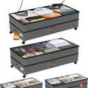 Under Bed Storage with Wheels 2-Pack, 75L XXL Under the Bed Storage Containers Large, 12" Tall Adjustable Storage for Underbed with Lids, Rolling for Shoes, Clothes, Blankets (Grey)