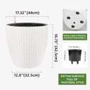 Dexceder 18x17 Inches Rattan Self Watering Planter Indoor Outdoor, Inner Pot Design, Thickened Table Flower Plant Pot with Water Level Indicator (Ivory White)