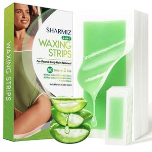 Wax Strips for Hair Removal Kit: 60 Pieces 40 Body & 20 Facial Waxing Strips for Face, Eyebrow, Arms, Legs, Underarm, and Bikini (60 Count (Pack of 1))