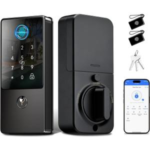 Biometric Smart Lock with App Control & Keypad  Keyless Entry Deadbolt for Front Door & Airbnb Hosts  0.3s Fingerprint Unlock, Auto-Lock, Anti-Peep Code  Matte Black (Fits Standard US Doors)