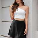 Mist Azur Women's Elegant Silky Satin Mini Skirt High Waist Bias Cut Short Skirt Leopard Print Mini A Line Skirts for Women (Black, M)