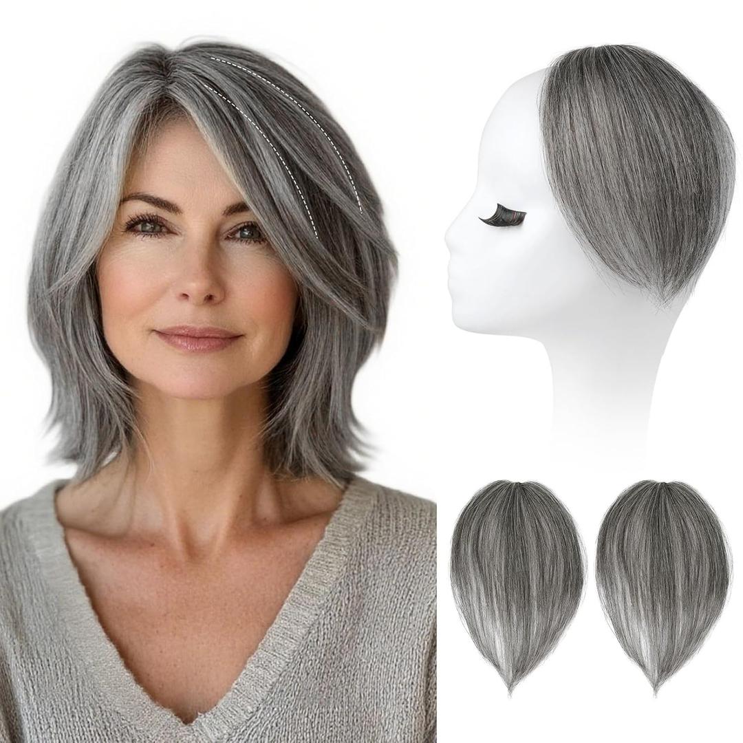 REECHO Human Hair Clip-in Hair Volumizer - 2PCs 8 Inch Short Thick Hairpieces for Extra Volume, Easy Clip-in Extensions for Thin & Fine Hair - Dark Grey