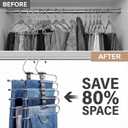 Pants Hangers Space Saving, 5 Tier Jeans Hanger for Closet, Black Multiple Heavy Duty Stainless Steel Pant Rack for Trousers, Legging with 20 Clips (4 Pack)
