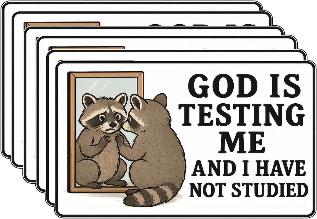 6Pcs God is Testing Me and I Have Not Studied Sticker - God is Testing Me and I Have Not Studied Bumper Stickers - 5"x3" Premium UV Printing  Vibrant & Long-Lasting Colors Opossum Stickers