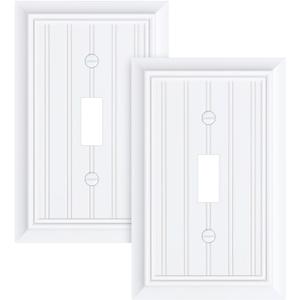 2-Pack Classic Beadboard Single Toggle Light Switch Cover Plate, Durable Natural Bamboo Fiber Decorative Switch Plate Covers, Pure White 1 Gang Wall Plate