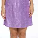 FEMI SEMI Women Puff Short Sleeve Sparkle Shift Dress Crewneck Sequin Shimmer Cocktail Party Dress (Purple, S)