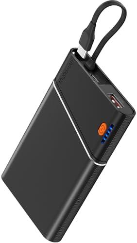 Aaoyun Portable Charger Power Bank, 10000mAh 22.5W PD Super Fast Charging Powerbank with Built-in USB C in&Out Cable, Slim External Phone Battery Pack for iPhone 16/15/14 iPad Samsung S24 Android etc